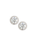 18K White Gold Diamond Stud Earrings with Pavé Diamond Halo, 3.23ct