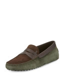 Gommini Colorblock Suede Penny Driver, Brown/Olive