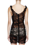 Sleeveless Metallic-Lace Ruched Dress, Black