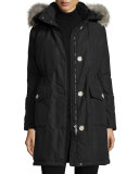 Long Hooded Arctic Parka Coat w/ Coyote Fur, New Black