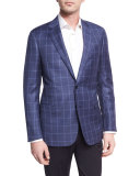 Tonal Windowpane Virgin Wool Two-Button Sport Coat, Light Blue
