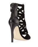 Roxie Caged Suede/Leather Sandal, Black