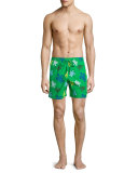 Moorea Turtle-Print Swim Trunks, Green