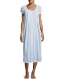 Jule Cap-Sleeve Long Nightgown, Light Blue 