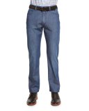 Five-Pocket Dark Wash Jeans, Blue
