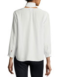 Nile Tie-Neck Silk Shirt, White