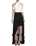 Cabot Cold-Shoulder Ruffle Crop Top