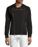 Quilted Moto Zip Sweatshirt Jacket, Black