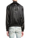 Teddy Satin Bomber Jacket w/Serpent, Black