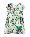 Teresa Pintucked Floral Silk Dress, Green, Size 2