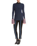 Striped Crewneck Pullover Sweater, Nero