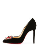 Diva Cora Velvet 100mm Red Sole Pump, Black/Multi