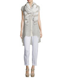 Sleeveless Button-Front Mesh Shirt