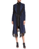 Suede Fringe Coat, Midnight