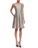 Sleeveless Fit-&-Flare Dress, Tan