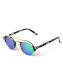 Milan Mirrored Iridescent Sunglasses, Horn/Green