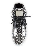 Men's Textured Metallic Leather Mid-Top Sneaker, Black/Silver