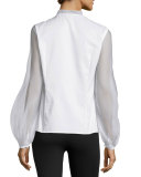 Gauze Contrast Pleated Blouse