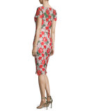 Floral Embroidered Lace Sheath Cocktail Dress