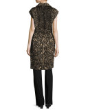 Noa Long Leopard-Jacquard Vest, Chocolate Multi