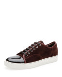 Suede & Patent Leather Low-Top Sneaker, Burgundy 