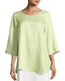 3/4-Sleeve Angled-Hem Caftan Top, Lime