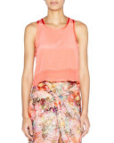 Sleeveless Silk Sheer-Hem Crop Tank