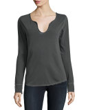 Long-Sleeve Henley Skull Tee, Carbon