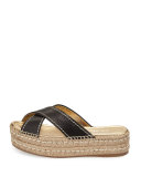 Leather Crisscross Espadrille Slide Sandal, Black (Nero)