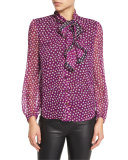 Havanah Bow-Neck Silk Blouse, Pirouette Dot