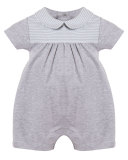 Melange Collared Stretch Jersey Shortall, Gray, Size 3-12 Months