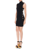 Button-Trim Ribbed Sleeveless Dress