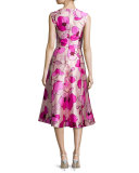 Sleeveless Flower-Print A-Line Dress, Soft Petal