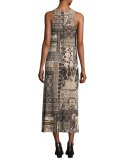 Sleeveless Mixed Lace-Print Long Dress, Multi
