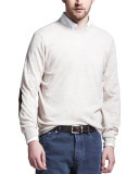 Fine-Gauge Knit Elbow-Patch Sweater, Oatmeal
