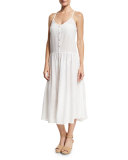 Drop Waist Button-Front Organic Cotton Sundress, White