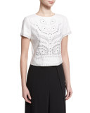 Sarina Studded Short-Sleeve Crop Top, White