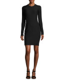 Ada Long-Sleeve Textured Stretch Mini Dress, Black