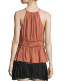 Lotus Halter-Neck Peplum Top, Bronzer