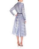 Long-Sleeve Wavy-Print Shirtdress, Snuffbox/Blue