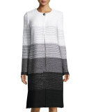 Linear Degrade Knit Jewel-Neck Topper, Bianco/Caviar