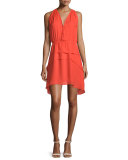 Sleeveless Tiered Silk Dress, Orange