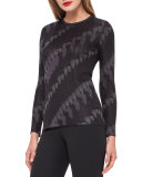 Jockey-Jacquard Crewneck Sweater, Black/Lure