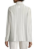 Sheer Striped Silk/Cotton Cardigan, Raffia