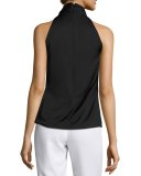 Pleated High-Tie-Neck  Sleeveless Top, Black