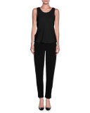 Silk Charmeuse Scoop-Neck Shell, Black