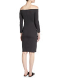Off-The-Shoulder Scuba Sheath Dress, Pewter