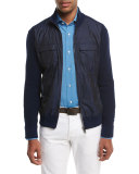 Cotton-Tech Hybrid Zip-Front Jacket, Navy