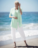 Half-Sleeve Slub Open-Front Cardigan