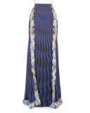 High-Waist Mixed-Print Maxi Skirt, Snuffbox/Blue